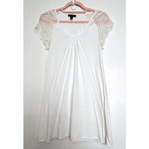 Samantha Chang Lace Cap Sleeve Micromodal Short Sleeve Top Tee T-Shirt M White